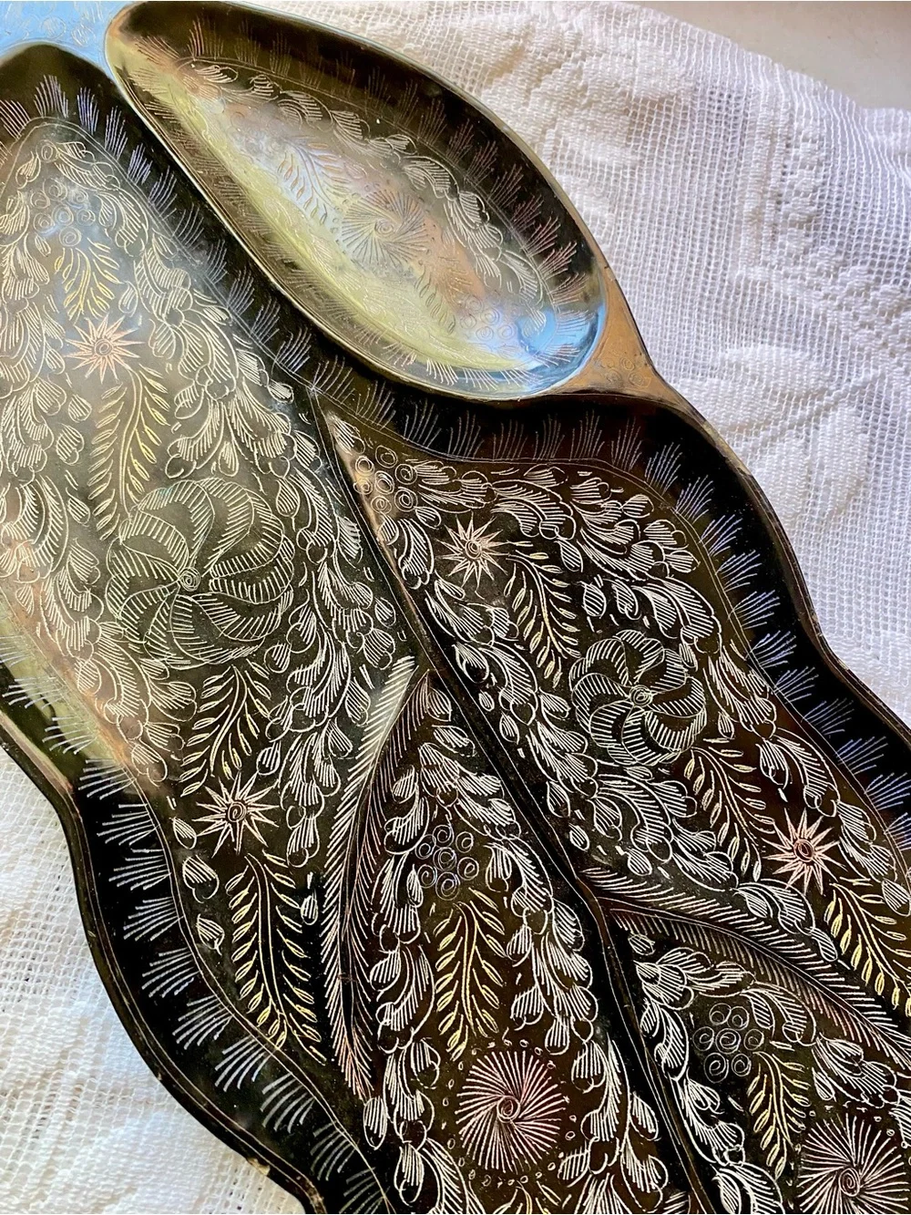 Handcrafted Leaf-Shaped Serving Tray in Dark Metallic Finish